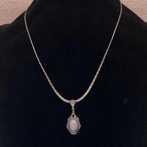 Vintage 1928 Brand Necklace Women's 16" Silver-tone Lilac Oval Stone Pendant